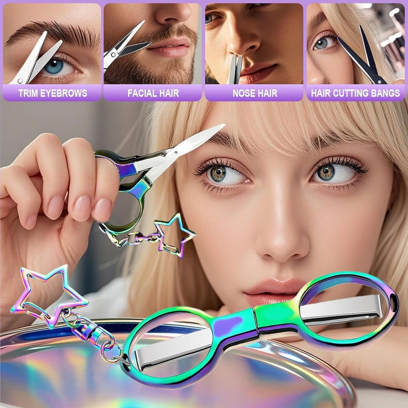 Tasttin 2Pcs Mini Folding Scissors, Portable Stainless Steel Safety Scissors with Star Charm Keychain for Office, Craft, Travel, Sewing & School Supplies - Image 2